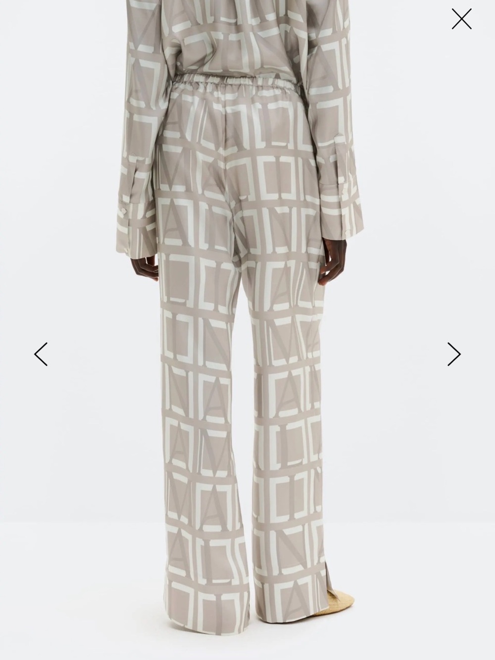 By Malina Wide-Leg silk Geometric Print Pants - beige grey white size EU 44 NWT - Picture 4 of 4